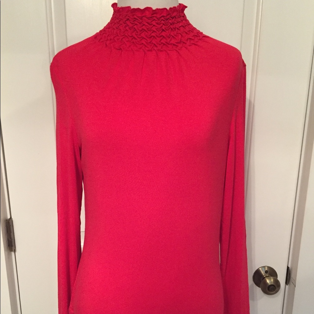 ETCETERA BARBIE CORE TOP TURTLENECK SMOCKED PINK JERSEY LONG SLEEVE Size S
